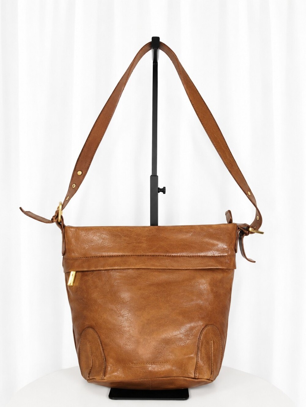 👜 Vintage Tan Leather Crossbody Bag Minimalist Shoulder Purse Adjustable Strap - Picture 3 of 5